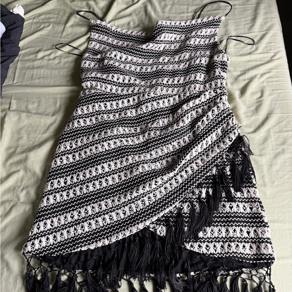 Fashion Nova Black and White Fringe Dress